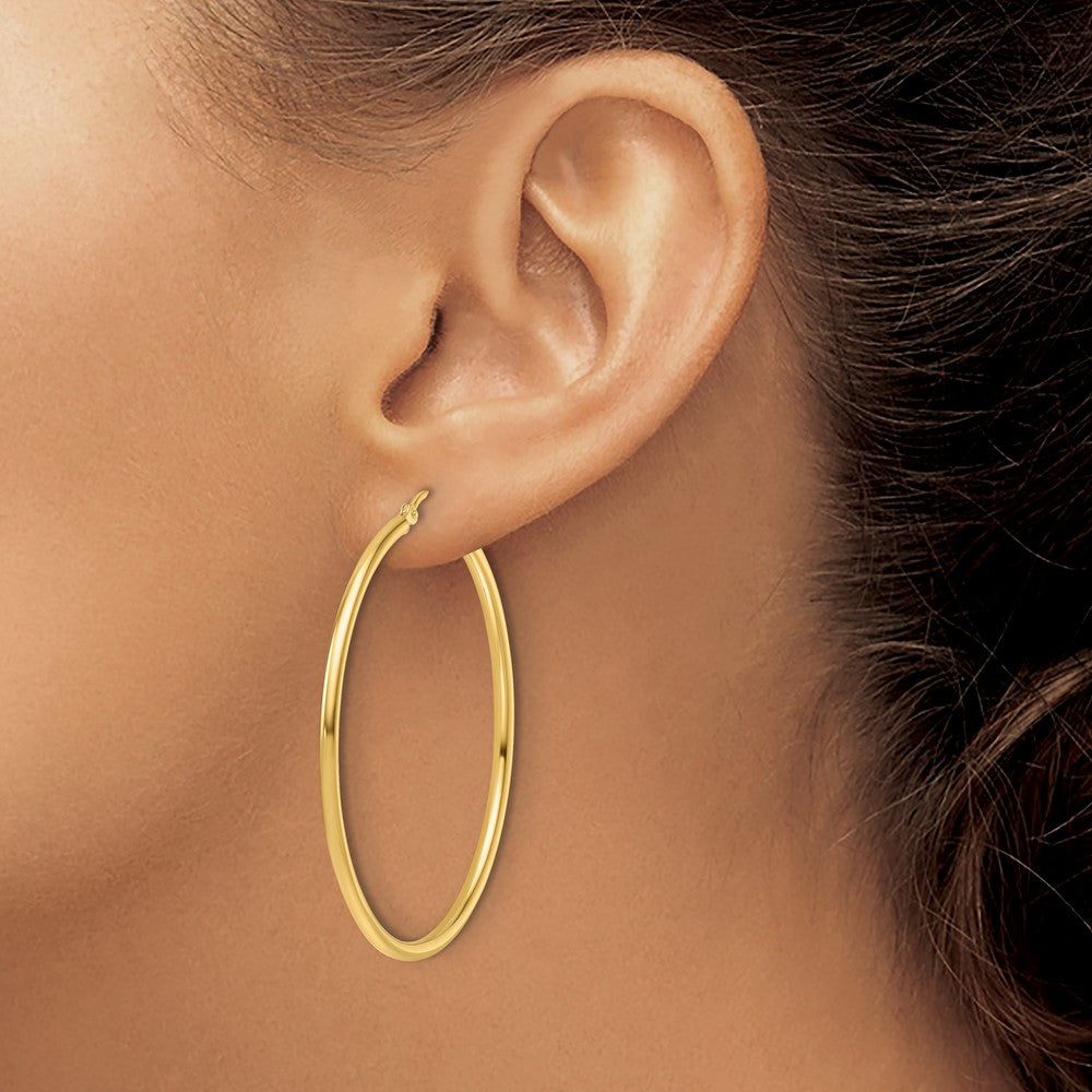 14K Yellow Gold 2mm Polished Hinged Hoop Earrings