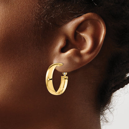 14K Yellow Gold 6mm High Polished Omega Back Hoop Earrings