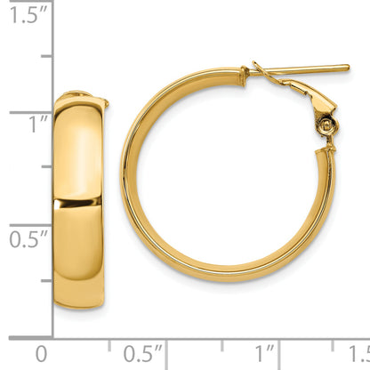 14K Yellow Gold 6mm High Polished Omega Back Hoop Earrings