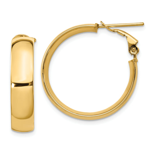 14K Yellow Gold 6mm High Polished Omega Back Hoop Earrings