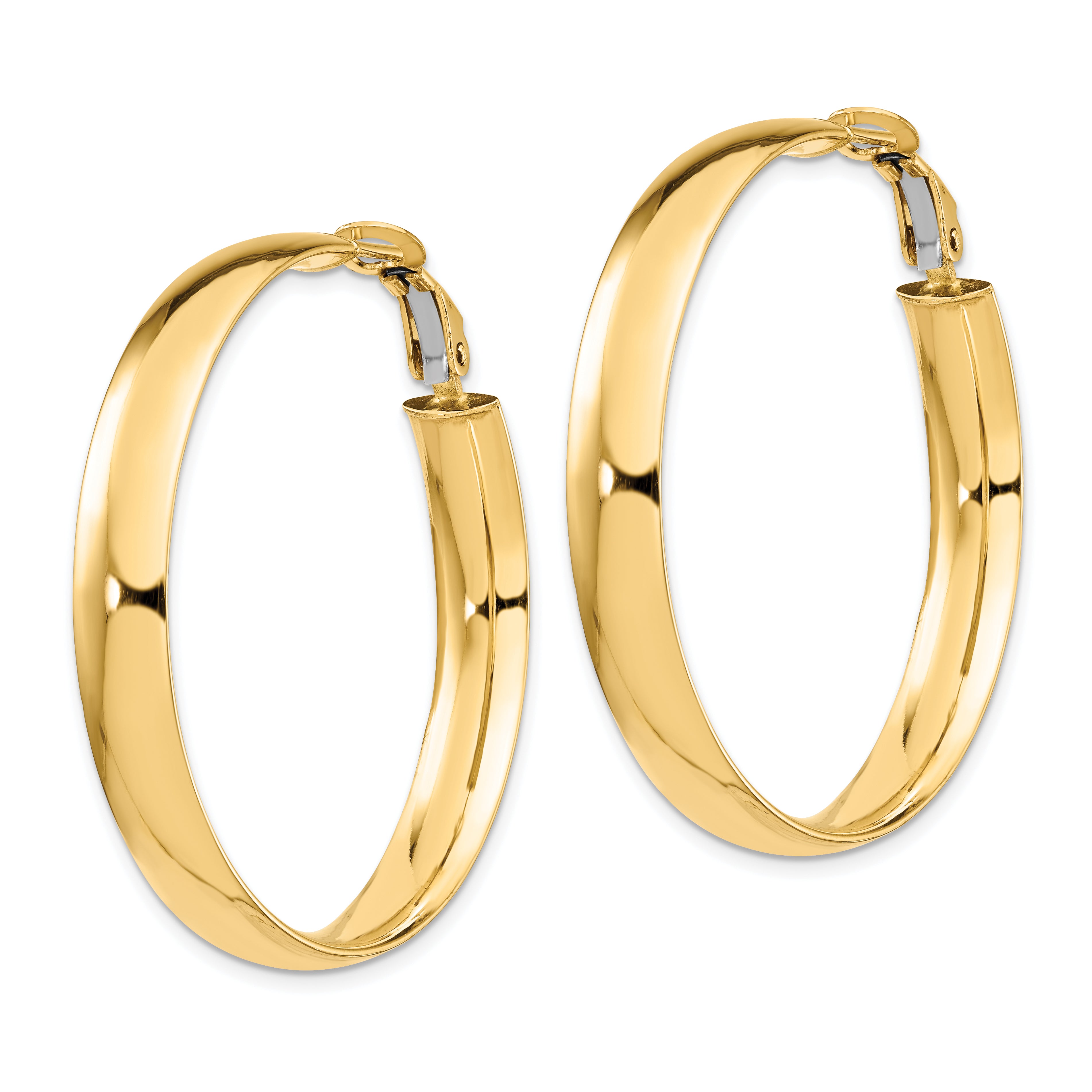 14K Yellow Gold 6mm High Polished Omega Back Hoop Earrings