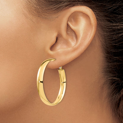 14K Yellow Gold 6mm High Polished Omega Back Hoop Earrings