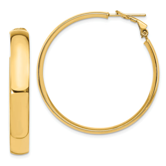 14K Yellow Gold 6mm High Polished Omega Back Hoop Earrings