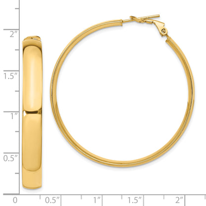 14K Yellow Gold 6mm High Polished Omega Back Hoop Earrings