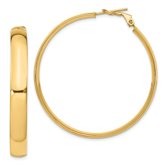 14K Yellow Gold 6mm High Polished Omega Back Hoop Earrings