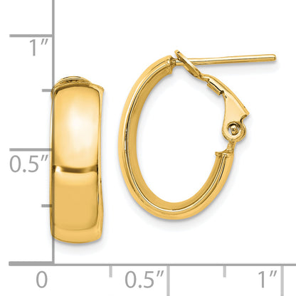 14K Yellow Gold 6mm High Polished Oval Omega Hoop Earrings