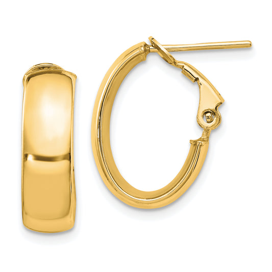 14K Yellow Gold 6mm High Polished Oval Omega Hoop Earrings