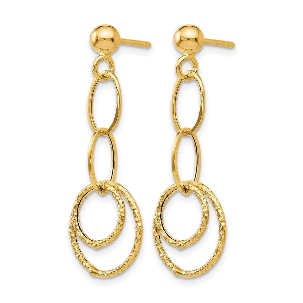 14K Yellow Gold Polished And Textured Post Dangle Earrings
