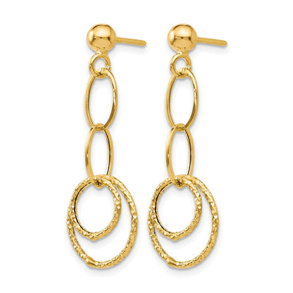 14K Yellow Gold Polished And Textured Post Dangle Earrings