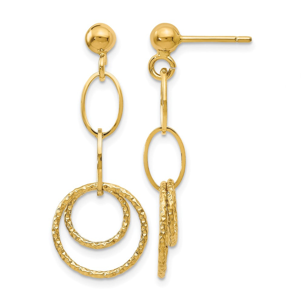 14K Yellow Gold Polished And Textured Post Dangle Earrings