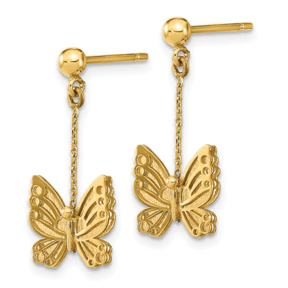 14K Yellow Gold Polished And Brushed Butterfly Earrings