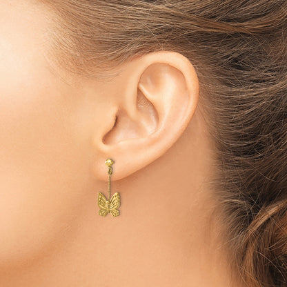 14K Yellow Gold Polished And Brushed Butterfly Earrings