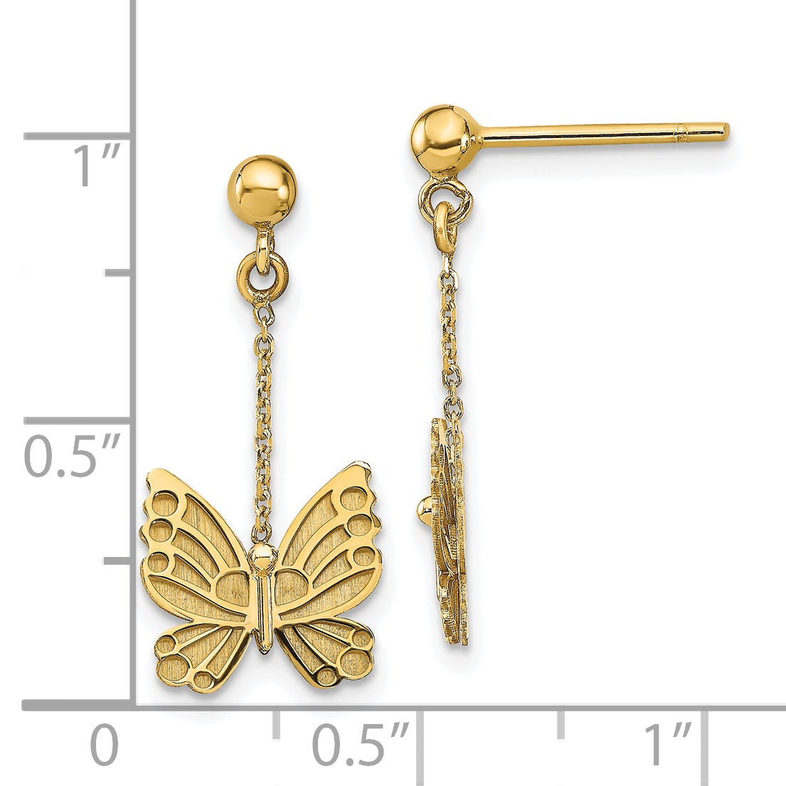 14K Yellow Gold Polished And Brushed Butterfly Earrings
