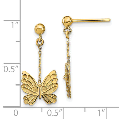 14K Yellow Gold Polished And Brushed Butterfly Earrings