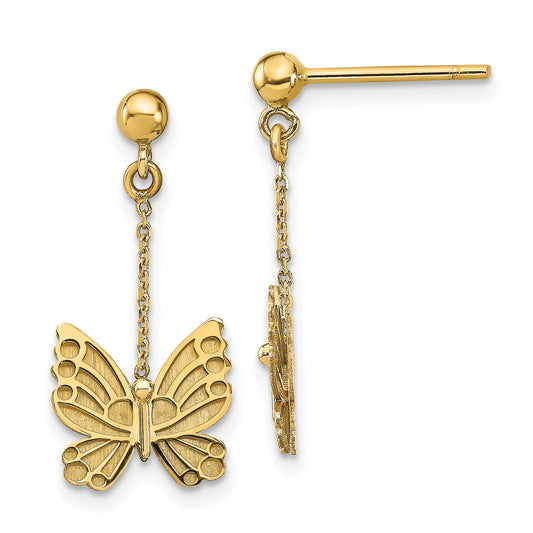 14K Yellow Gold Polished And Brushed Butterfly Earrings