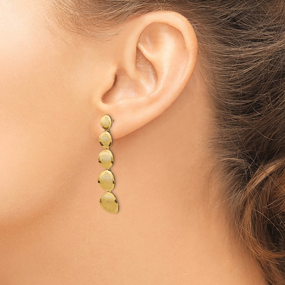 14K Yellow Gold Polished And Brushed Post Dangle Earrings