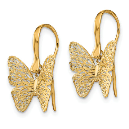 14K Yellow Gold Polished Filigree Butterfly Earrings
