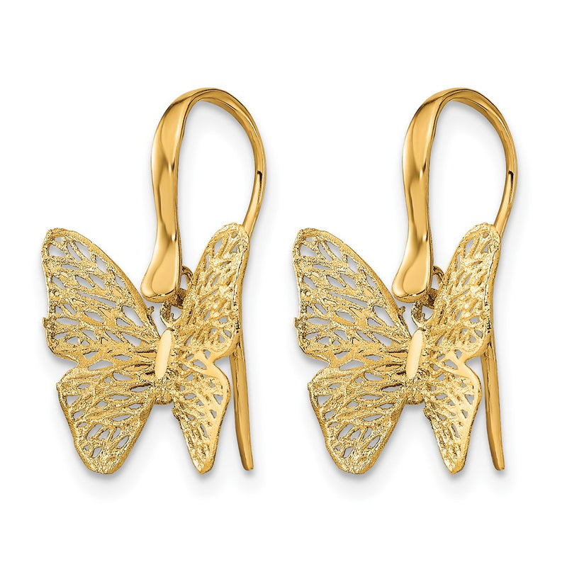 14K Yellow Gold Polished Filigree Butterfly Earrings