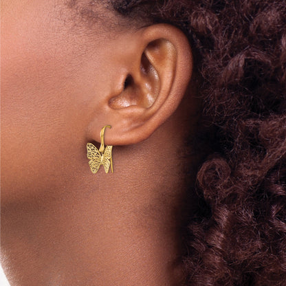 14K Yellow Gold Polished Filigree Butterfly Earrings
