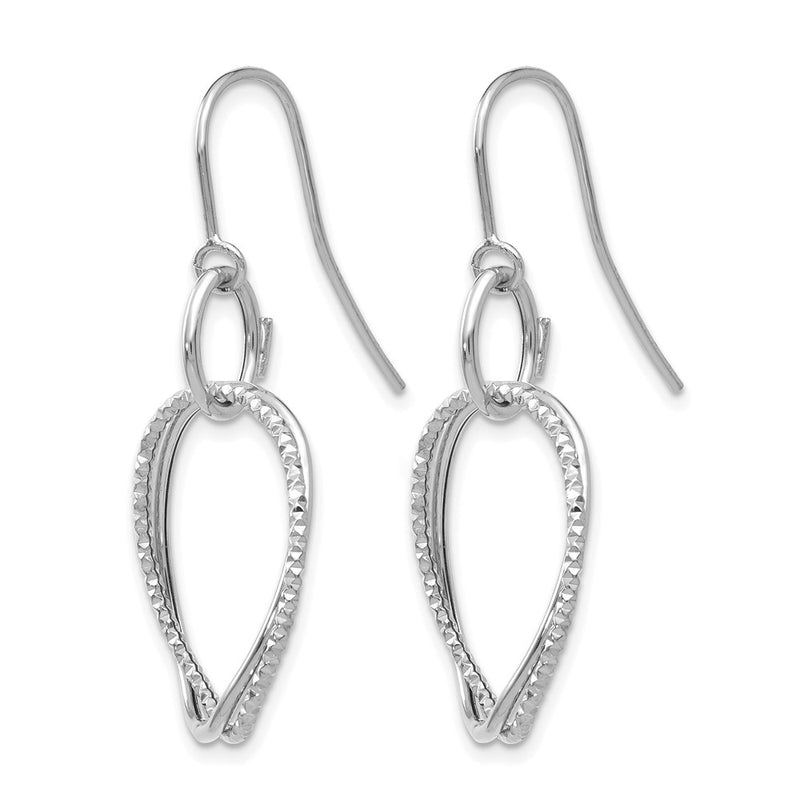 14K White Gold Polished And Textured Shepherd Hook Earrings