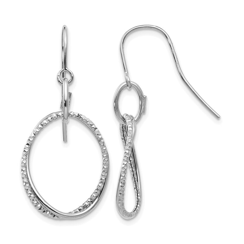 14K White Gold Polished And Textured Shepherd Hook Earrings