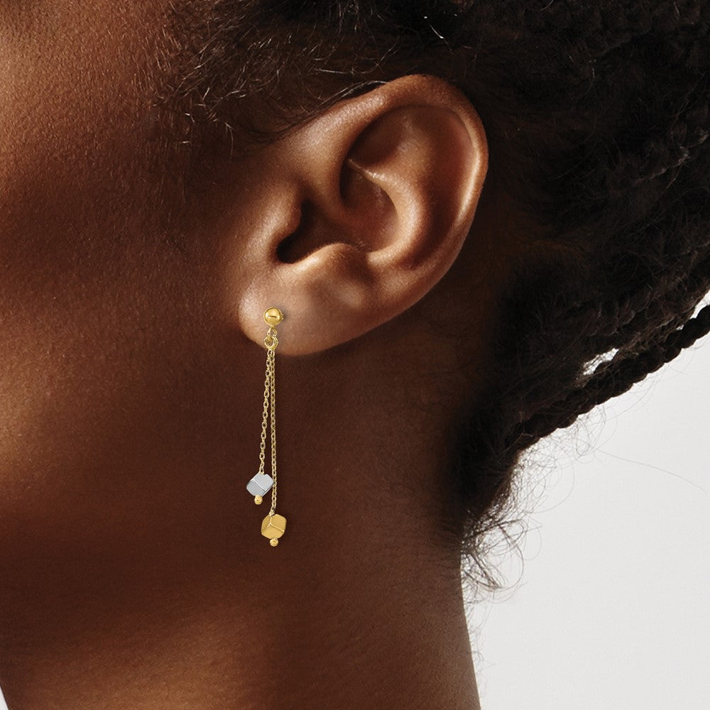 14K Two Tone Polished Beaded Post Dangle Earrings