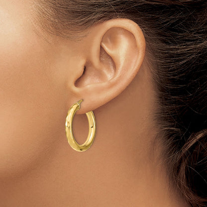 14K Yellow Gold Polished D/C Hoop Earrings