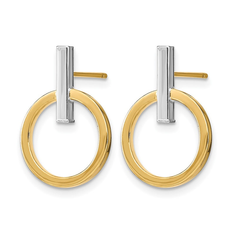 14K Yellow & Rhodium W/ White Polished Post Dangle Earrings