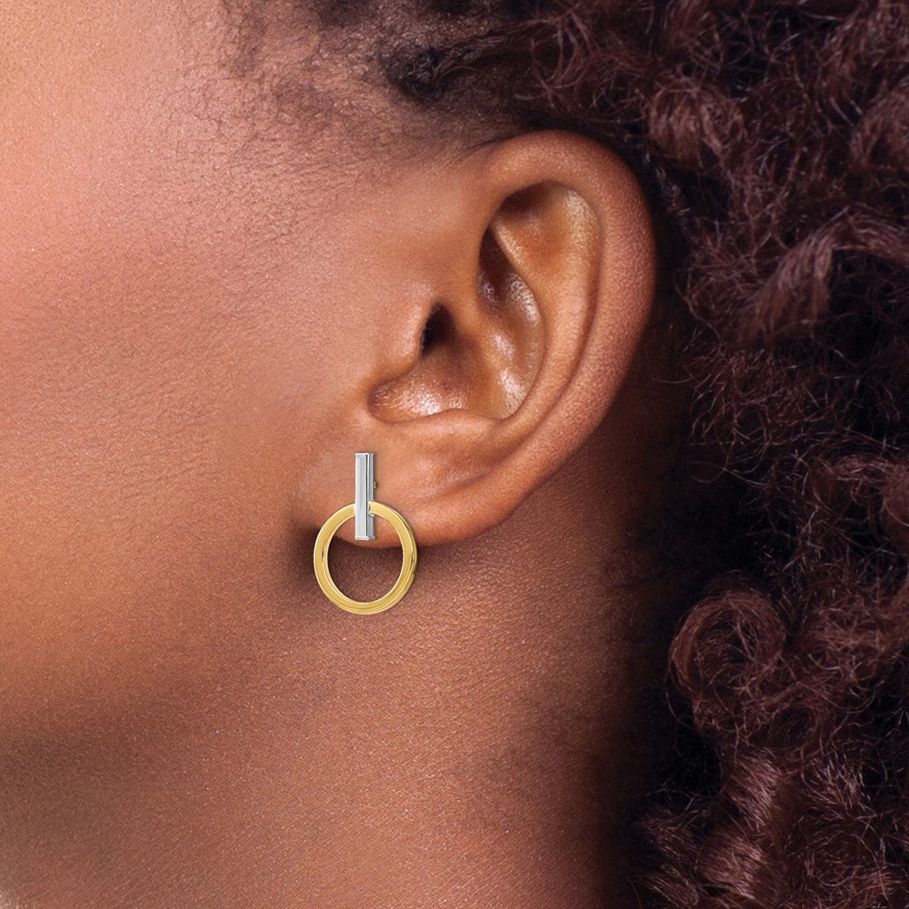 14K Yellow & Rhodium W/ White Polished Post Dangle Earrings