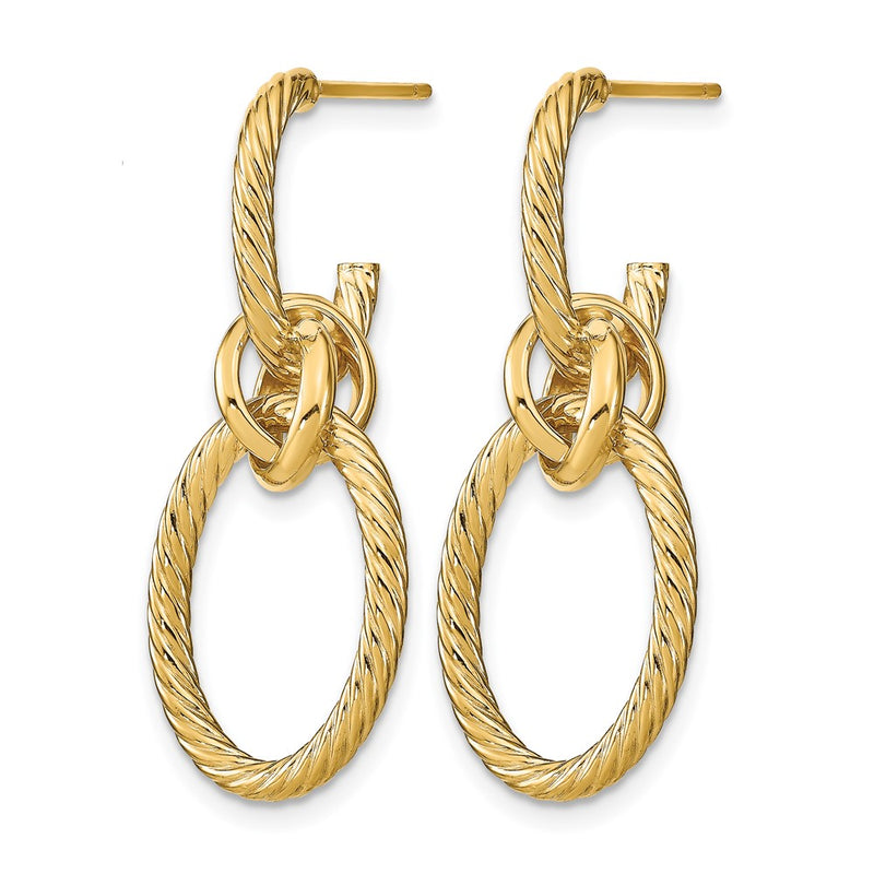 14K Yellow Gold Polished Textured Post Dangle Earrings