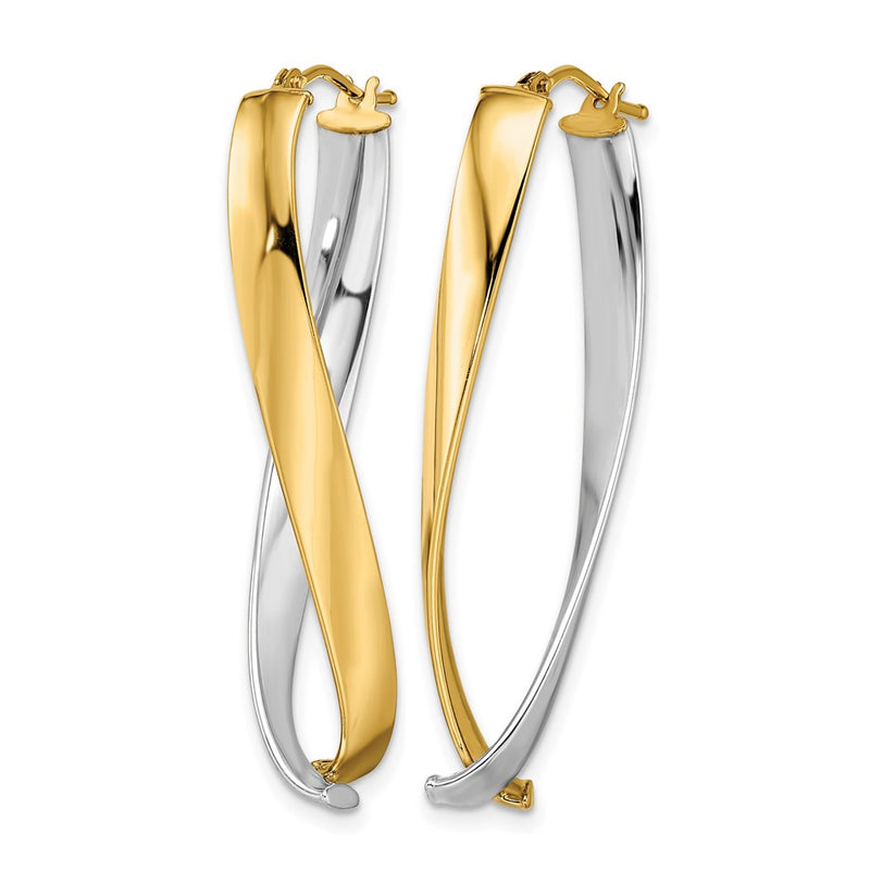 14K Yellow & Rhodium Polished Twisted Hoop Earrings