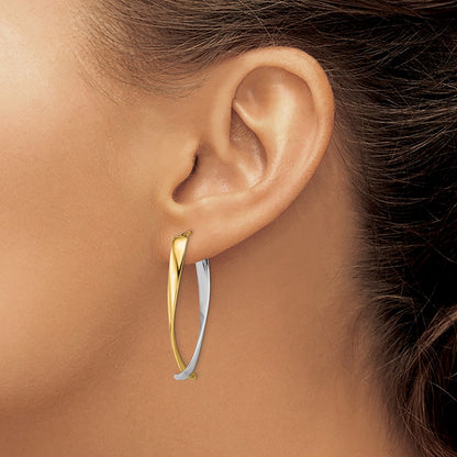 14K Yellow & Rhodium Polished Twisted Hoop Earrings
