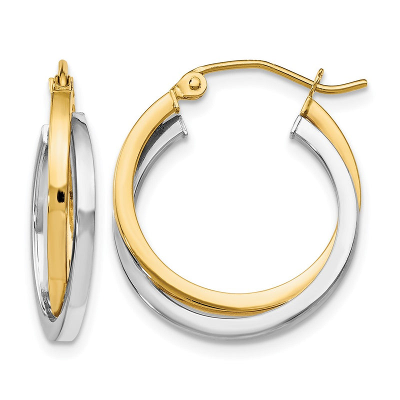 14K Two-Tone Polished Hinged Hoop Earrings