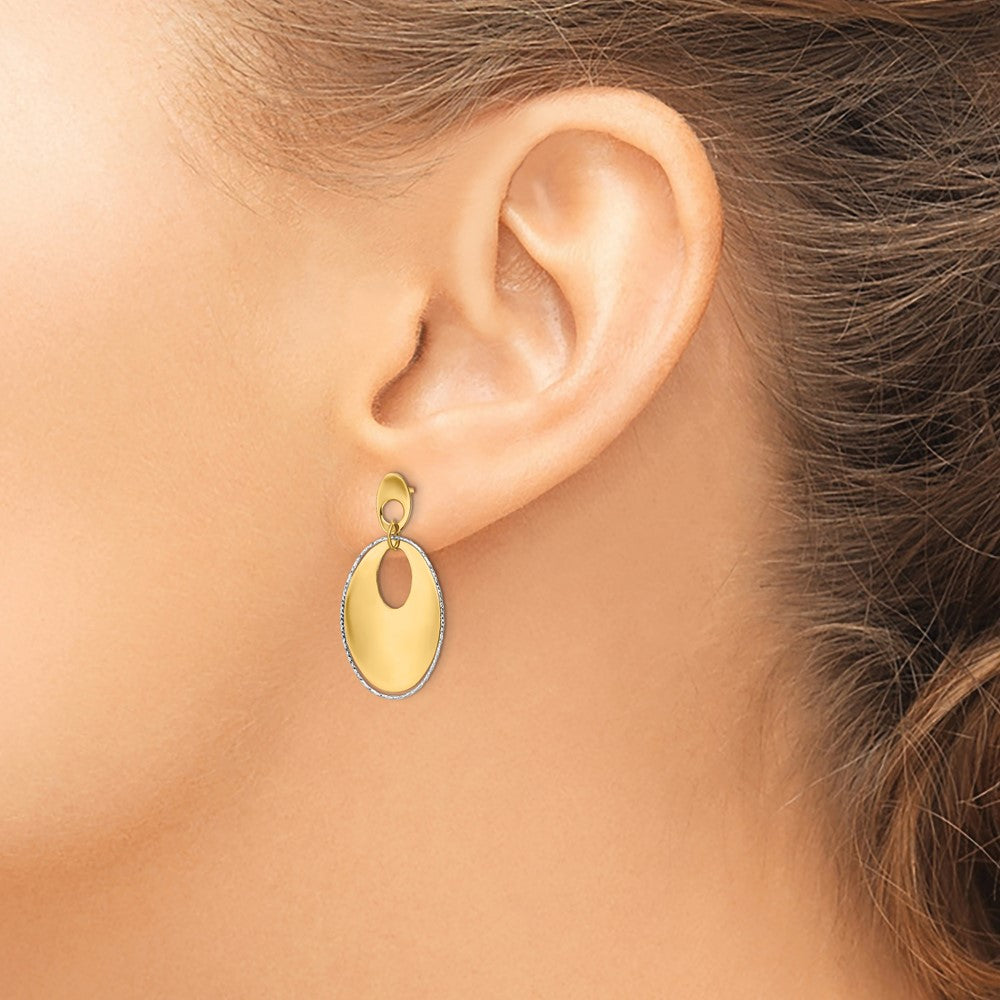 14K Two Tone Polished Textured Post Dangle Earrings