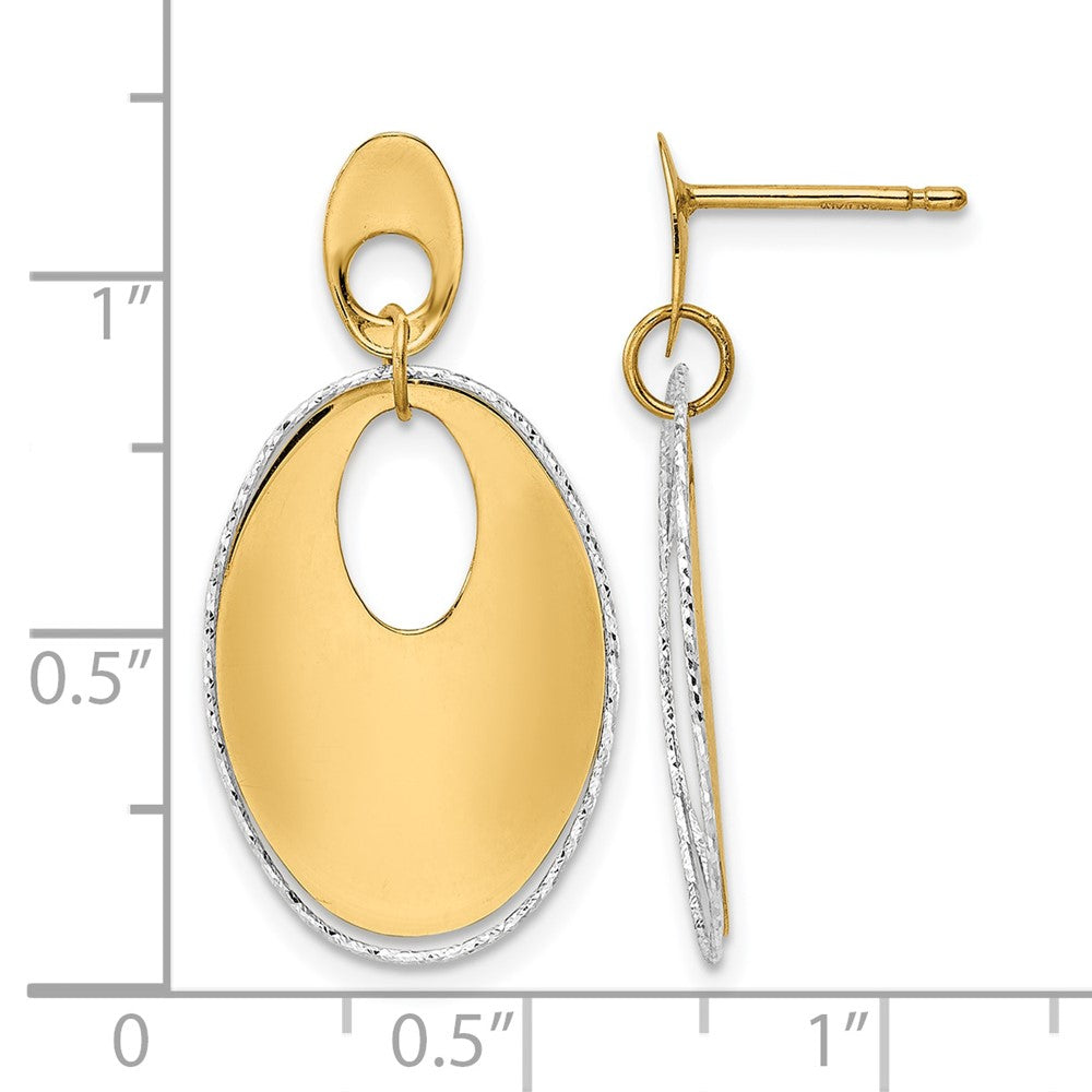 14K Two Tone Polished Textured Post Dangle Earrings