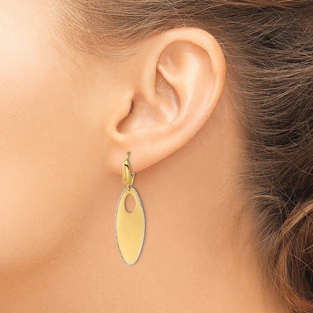 14K Two Tone Polished Textured Leverback Dangle Earrings