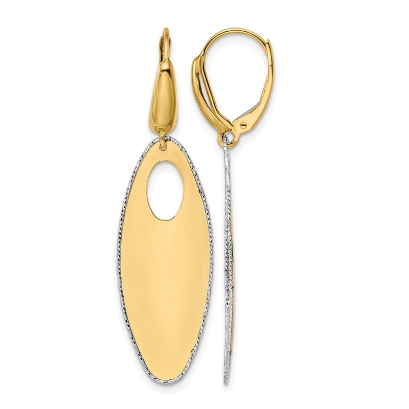 14K Two Tone Polished Textured Leverback Dangle Earrings