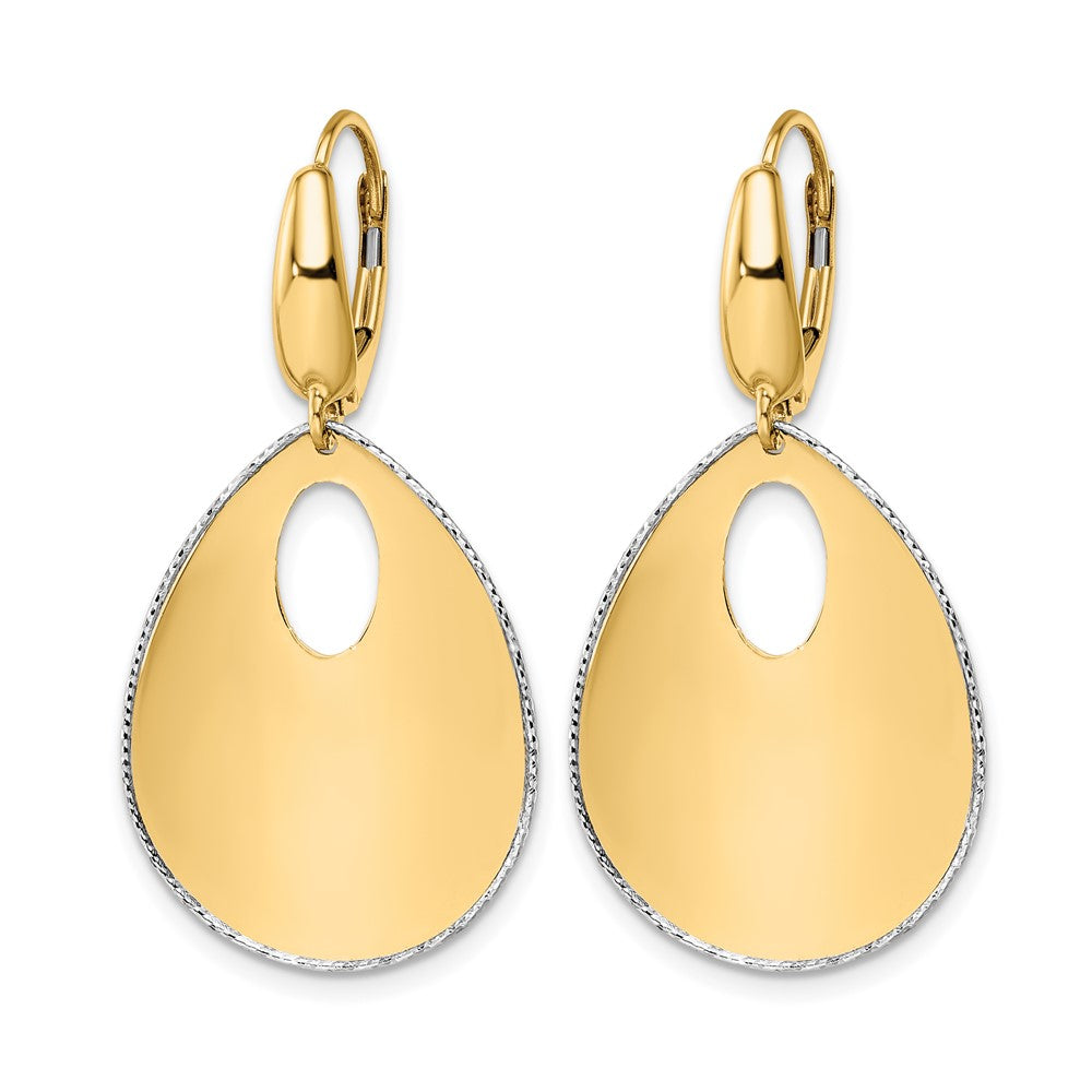 14K Two Tone Polished Textured Leverback Dangle Earrings