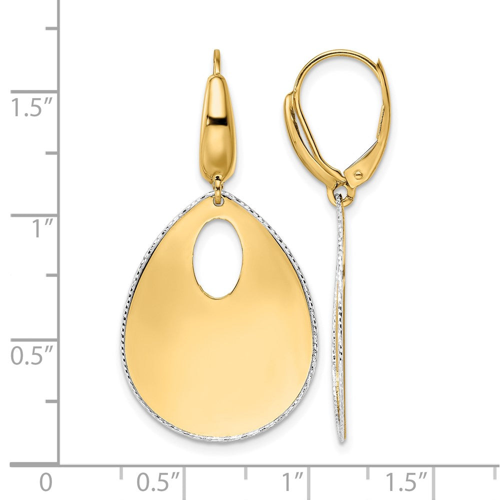 14K Two Tone Polished Textured Leverback Dangle Earrings