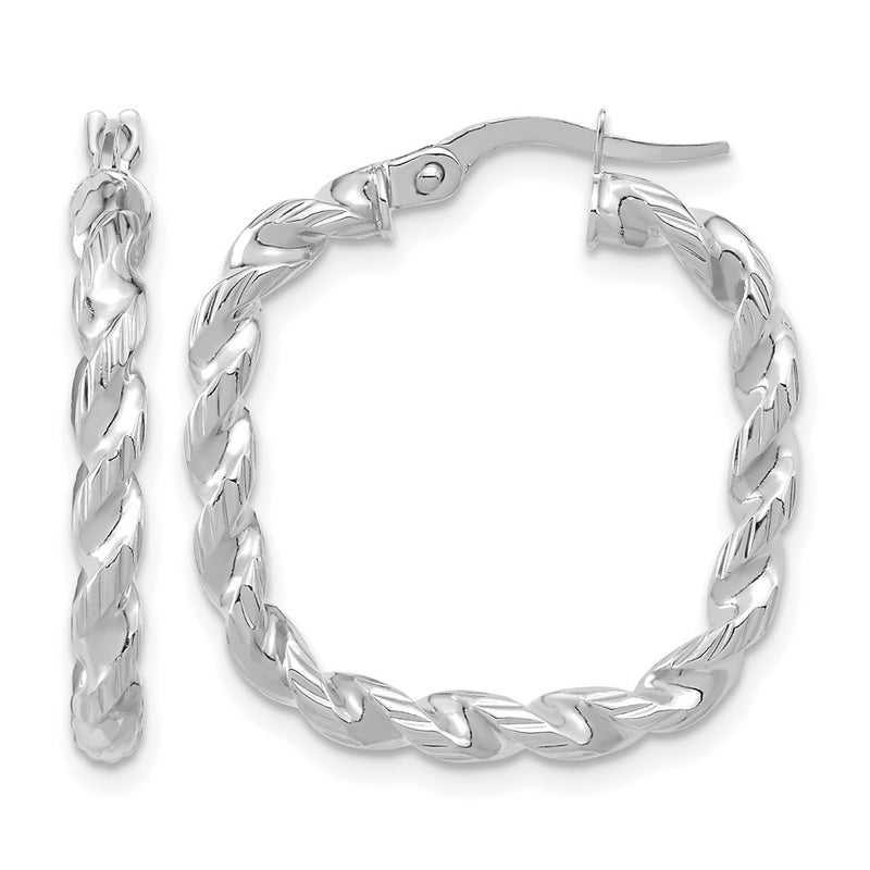14K Yellow & Rhodium W/ White Polished Square Twisted Hoop Earrings
