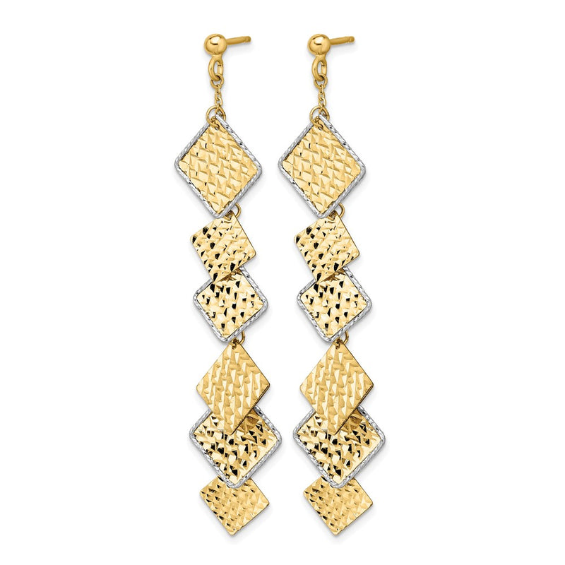 14K Two Tone Polished And Brushed D/C Post Dangle Earrings