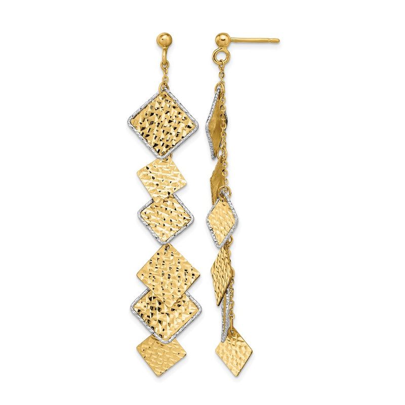 14K Two Tone Polished And Brushed D/C Post Dangle Earrings