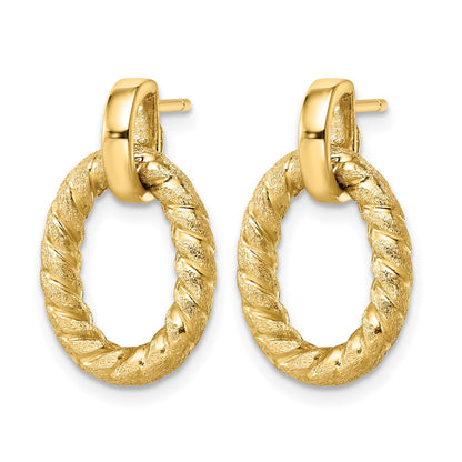 14K Yellow Gold Polished And Textured Post Dangle Earrings