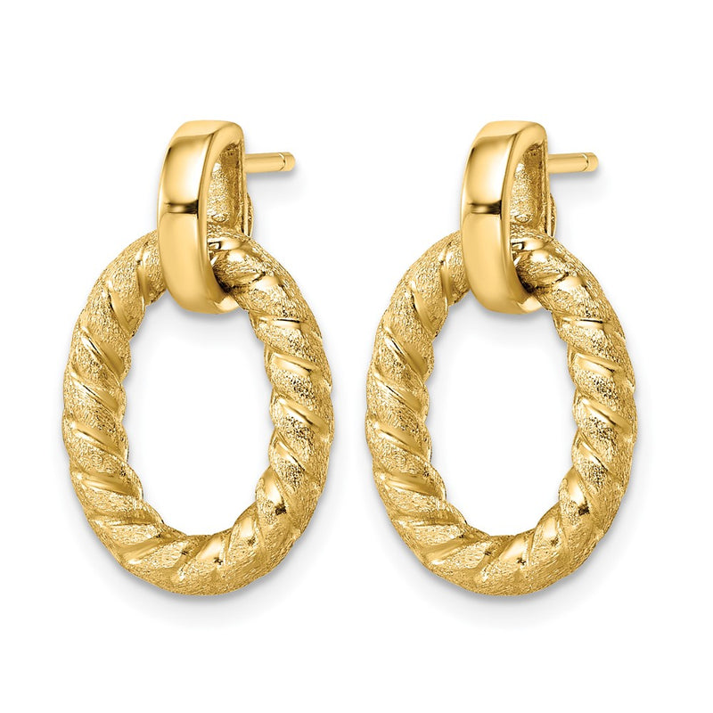 14K Yellow Gold Polished And Textured Post Dangle Earrings