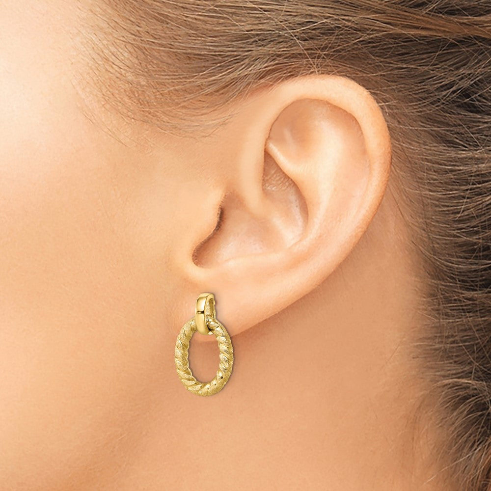 14K Yellow Gold Polished And Textured Post Dangle Earrings