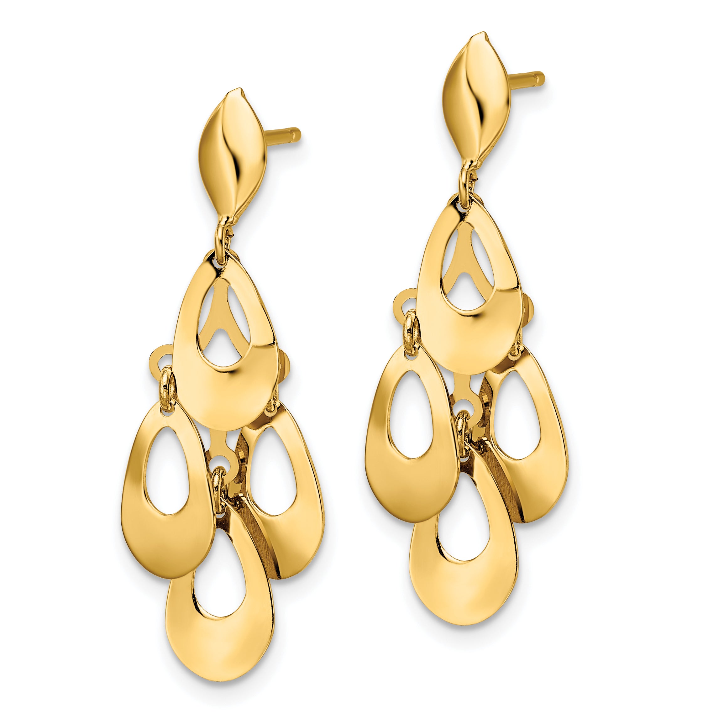 14K Yellow Gold Polished And Brushed Post Dangle Chandelier Earrings