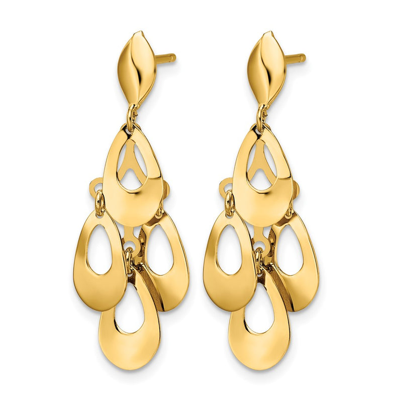 14K Yellow Gold Polished And Brushed Post Dangle Chandelier Earrings