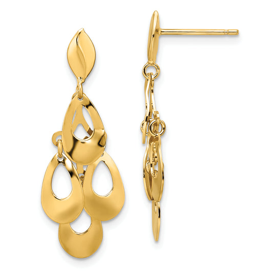 14K Yellow Gold Polished And Brushed Post Dangle Chandelier Earrings