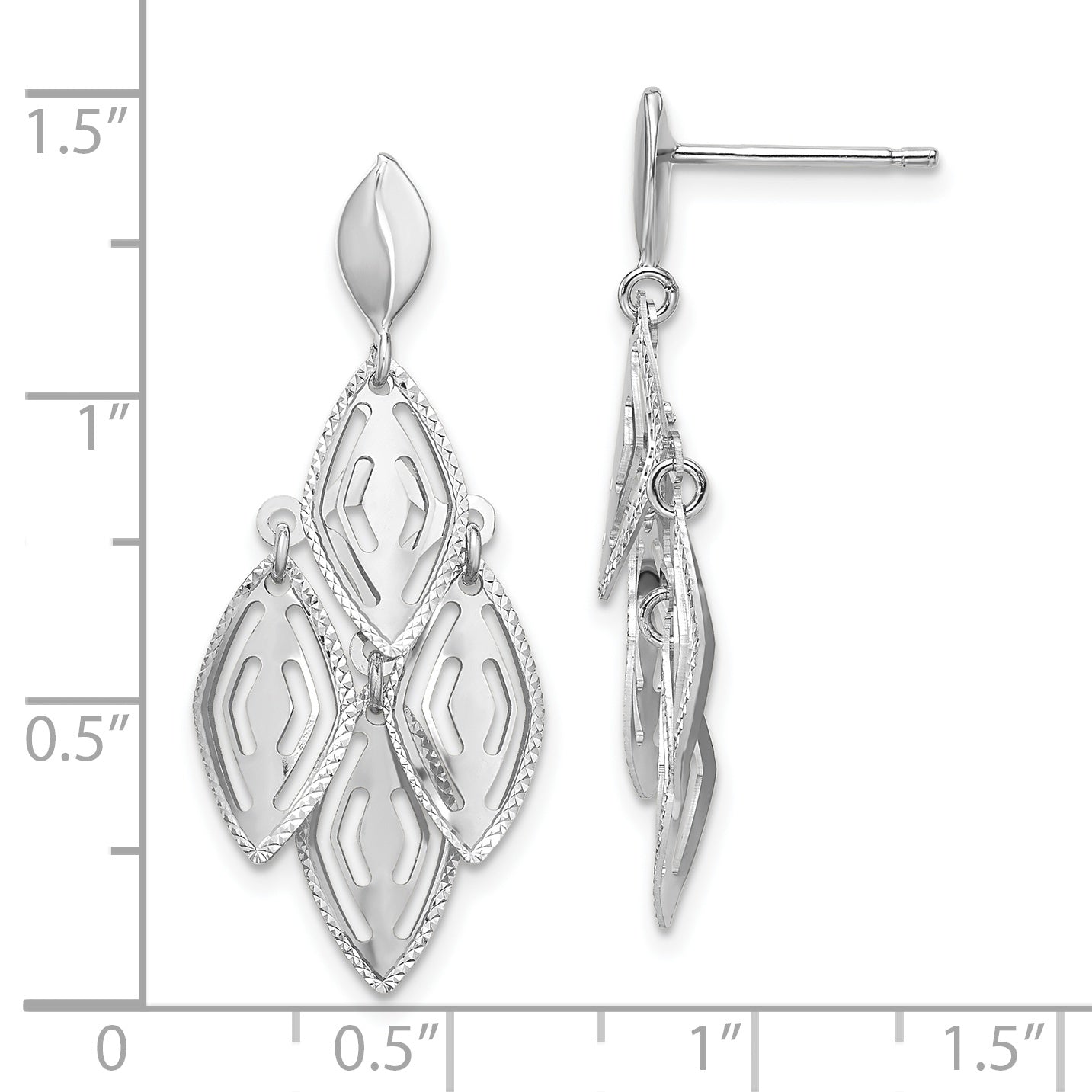 14K White Gold Polished D/C Post Dangle Chandelier Earrings