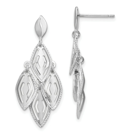 14K White Gold Polished D/C Post Dangle Chandelier Earrings